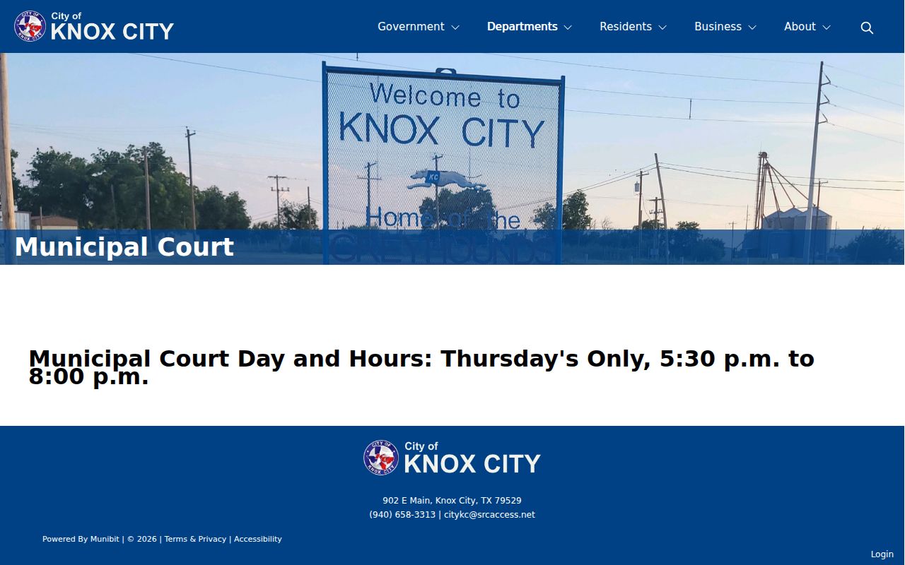 Knox City Municipal Court criminal records hours