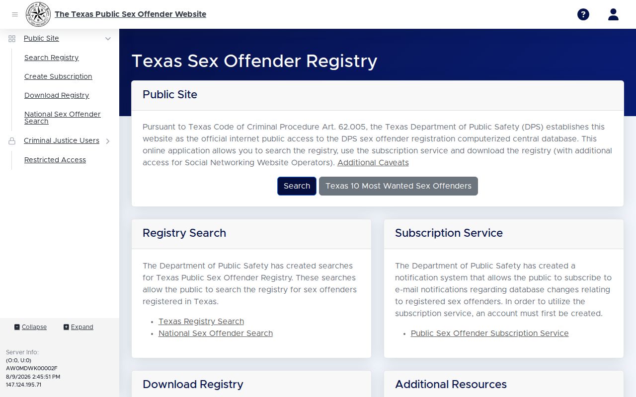 Knox County sex offender search Texas DPS registry interface