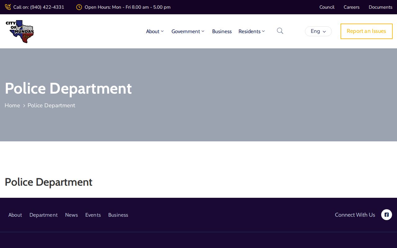 Munday Police Department criminal records contact page